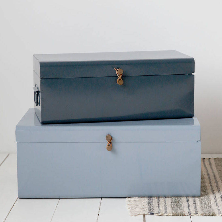 Metal Storage Trunk With Leather Detail, Leather Storage Trunk