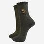 Women's Glitter Socks Black Gold Initial 'S', thumbnail 2 of 5