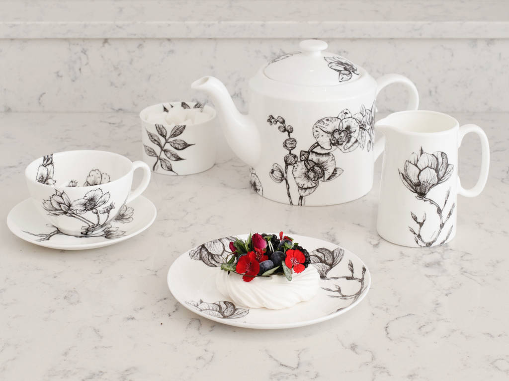 Fine Bone China Teapot By Sarah Horne Botanicals