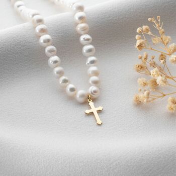 Pearl Necklace With Cross Charm, 5 of 7