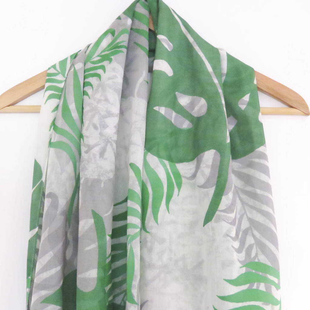 Green Tropical Leaf Print Scarf With Gift Box And Card By Oakley Finch ...