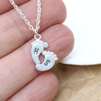 Personalised New Mum Pendant. Baby Feet Charm Necklace, 6 of 12