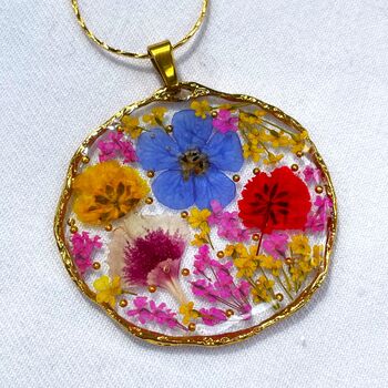Pressed Flowers Circle Necklace Silver Or Gold Handmade Medium Size, 2 of 9