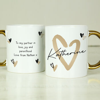 Personalised Hearts Gold Handled Ceramic Mug, 7 of 8