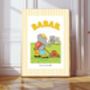 Babar The Elephant Stripy Gardening Nursery Art Print, thumbnail 1 of 4