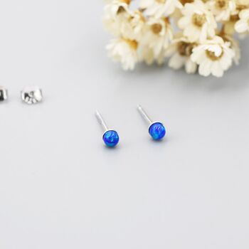Dark Blue Opal Stud Earrings In Sterling Silver, 4 of 10