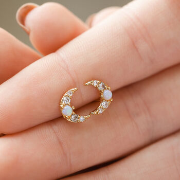 Crystal Opal Crescent Moon Earrings, 2 of 10