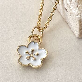 Enamel Cherry Blossom Flower Necklace, 2 of 4