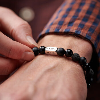 Personalised Men's Sterling Silver And Black Onyx Bead Roman Numeral Bracelet, 3 of 9