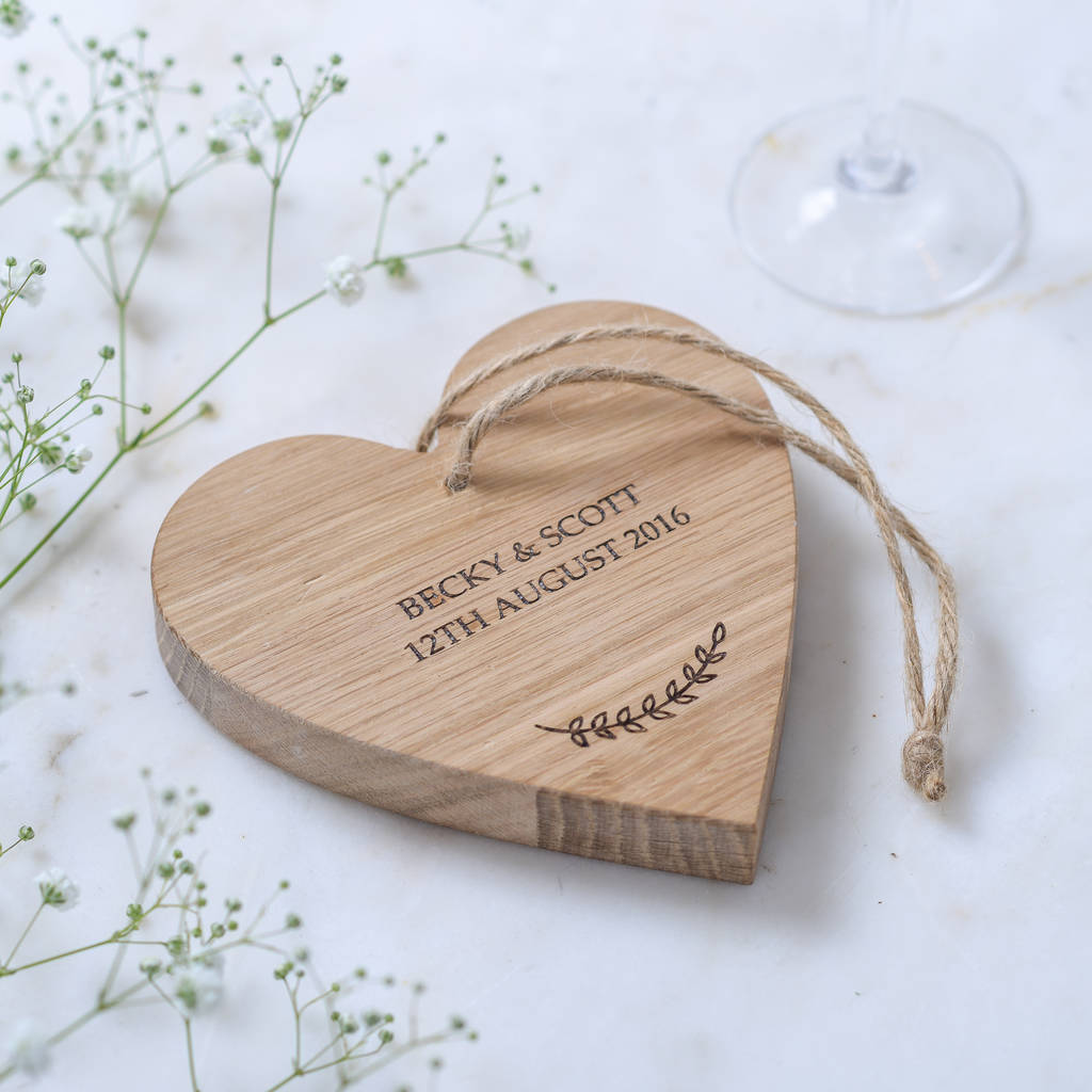 Personalised Name And Date Oak Heart