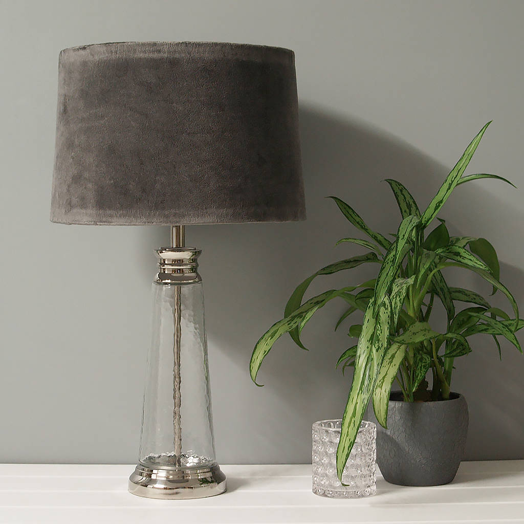 Textured Glass Table Lamp With Grey, Plum Table Lamp Shade