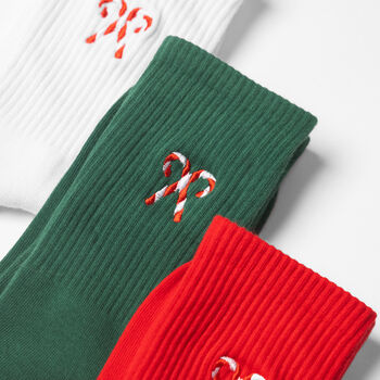 Christmas Candy Cane Embroidered Socks, 7 of 8