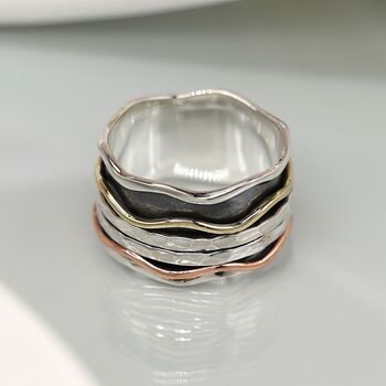 Personalised Sterling Silver Mixed Wave Spinner Ring, 2 of 9