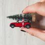 Miniature Red Mini With Christmas Tree, thumbnail 1 of 2
