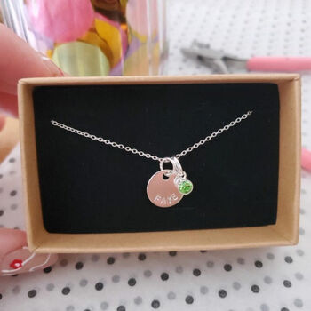 Sterling Silver Personalised Birthstone Name Disc Necklace, 5 of 8