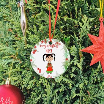 Personalised Indian Girl Christmas Bauble And Card Set, 2 of 2