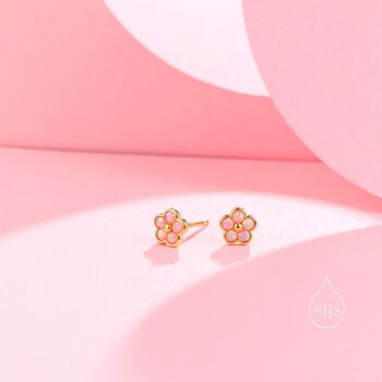 Pink Opal Flower Stud Earrings Sterling Silver, 6 of 12