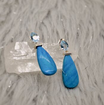 Dainty Blue Topaz And Howlite Earrings, 4 of 10