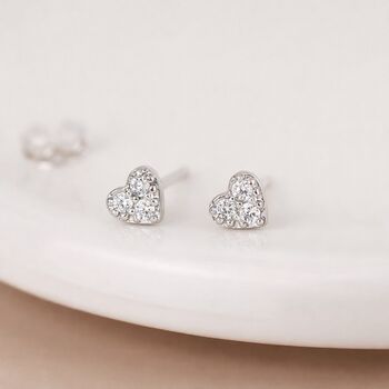 Sterling Silver Twinkling Micro Heart Stud Earrings – 3mm X 4mm, 3 of 7