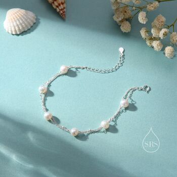 Sterling Silver Double Layer Freshwater Pearl Beaded Bracelet, 3 of 12