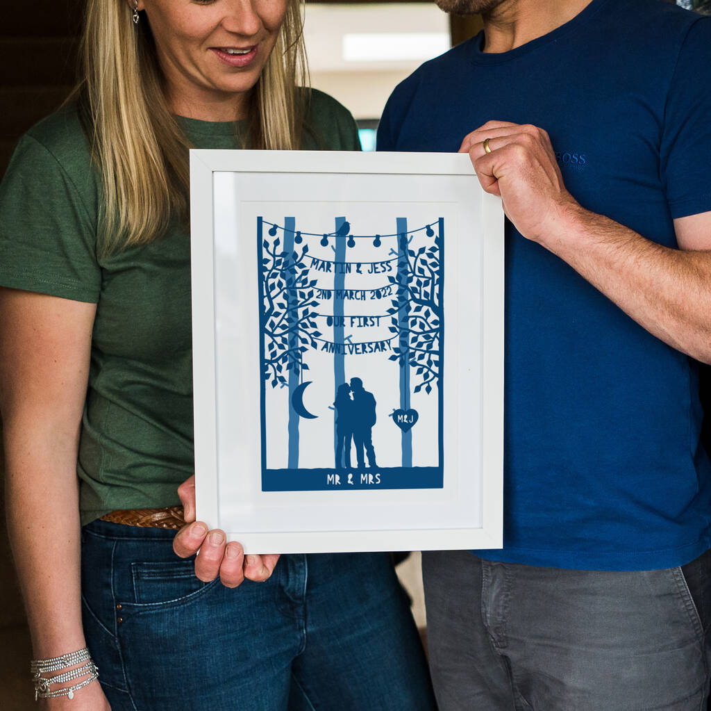 Personalised Couples Anniversary Papercut Style Print, 1 of 4