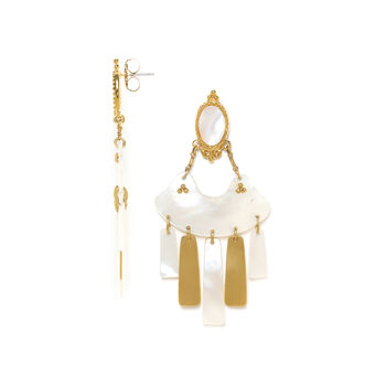 Mother Of Pearls Gold Plated Statement Drop Earrings, 2 of 3