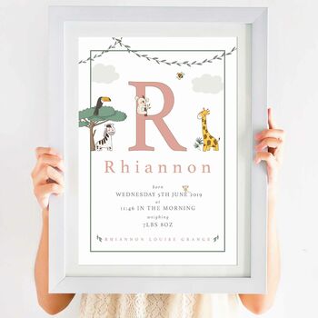 Personalised Keepsake Birth Print Jungle Safari, 2 of 7