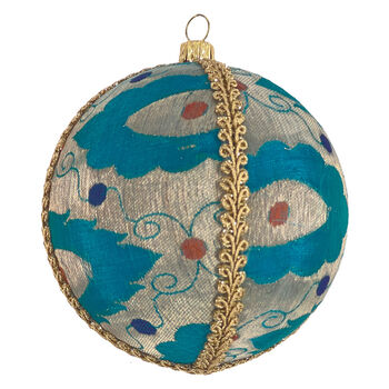 Princess Peacock Upcycled Saree Bauble, 3 of 4