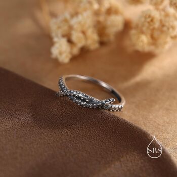 Sterling Silver Oxidised Sterling Silver Octopus Tenacles Ring, 5 of 11