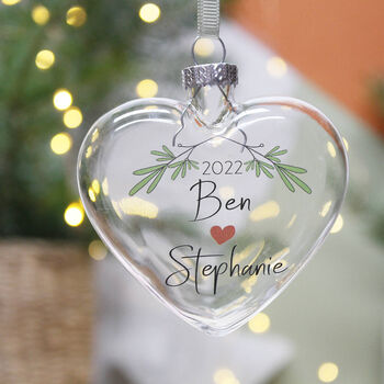 Couples Christmas Bauble Mistletoe Heart, 2 of 5