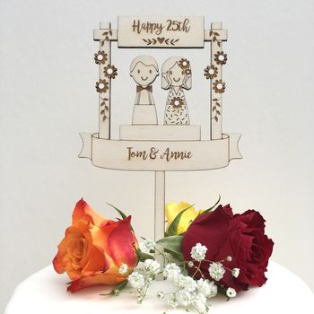 Personalised Wooden Wedding Anniversary Cake Topper, 3 of 6