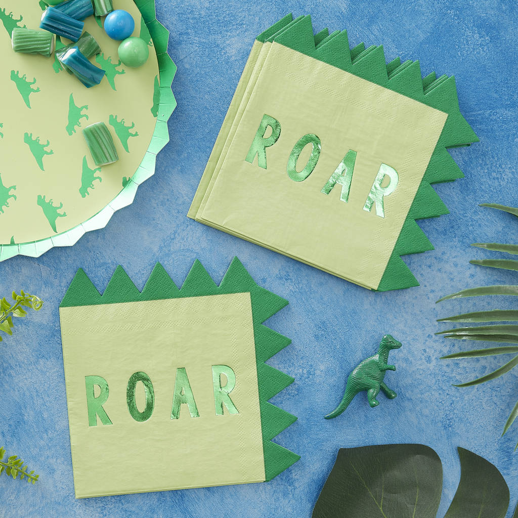 Dinosaur Shaped Green Foiled Paper Party Napkin, 1 of 3