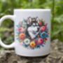 Personalised Husky Summer Floral Dog Wreath Gift Keepsake Mug, thumbnail 1 of 2