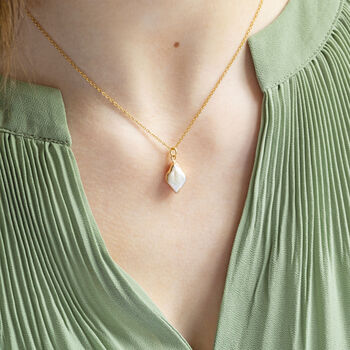 Gold Plated Rhombus Pearl Pendant Necklace, 6 of 12