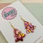 Pink And Gold Christmas Tree Glitter Resin Earrings / Pink Christmas Jewellery / Christmas Gift / Bold Sparkly Pink Holiday Accessory, thumbnail 4 of 12