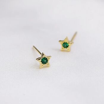 Tiny Emerald Green Cz Star Stud Earrings, 4 of 10