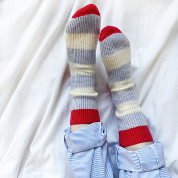 100% Cashmere Bold Light Blue Stripe Socks, 5 of 10