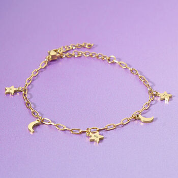 Little Stars Personalised Star And Moon Bracelet, 2 of 7