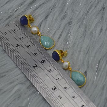 Blue Jade Pearl Amazonite Silver Earrings, 2 of 7