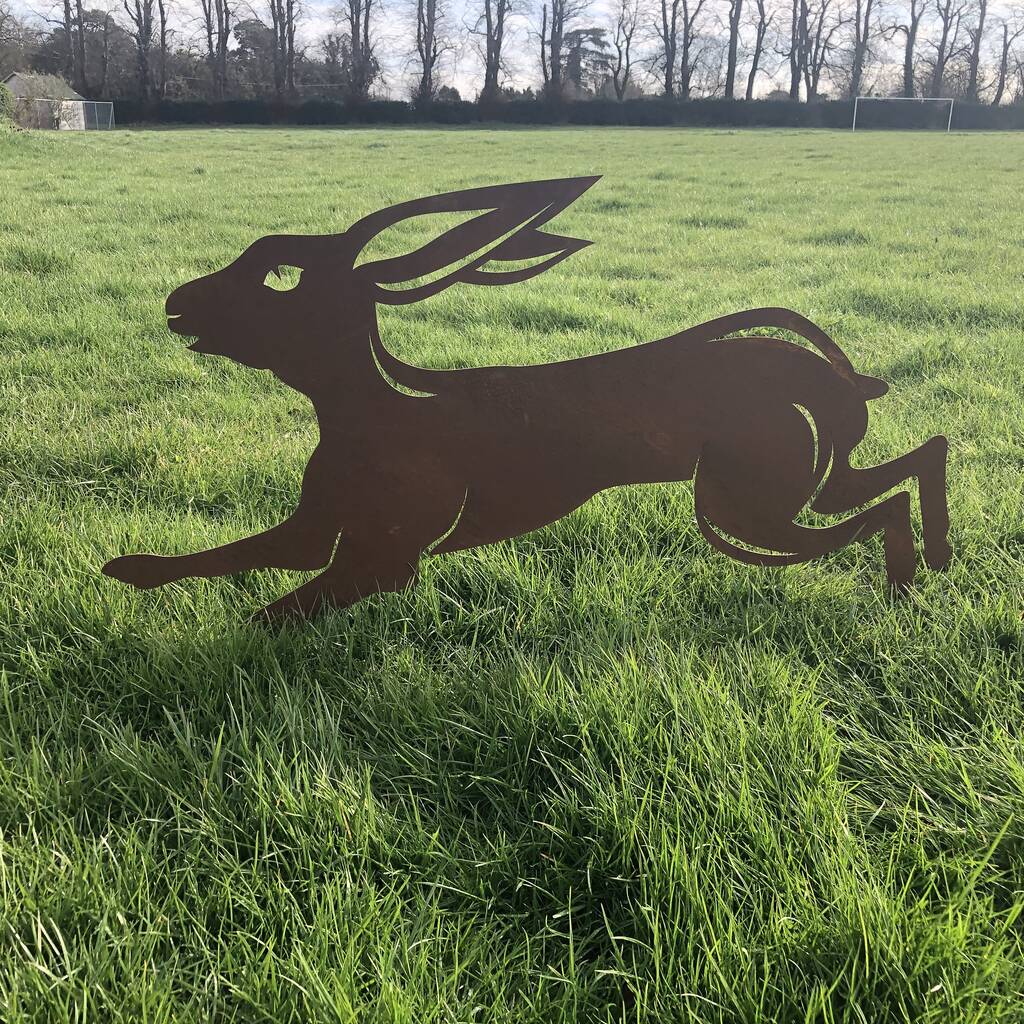 Large Rusty Metal Leaping Hare Garden Feature, 1 of 2