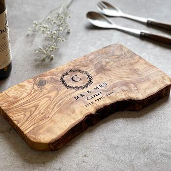 Personalised Olive Wood Wedding Gift Chopping Board, 3 of 12