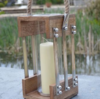 Nautical Wood Candle Lantern With Rope Handle, 2 of 3