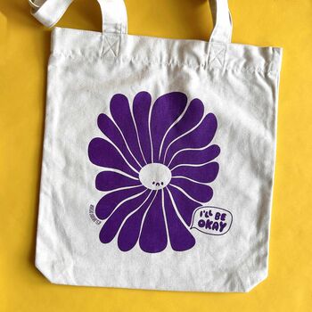 Cute Double Sided Happy/Sad Flower 100% Recycled Tote, 5 of 6