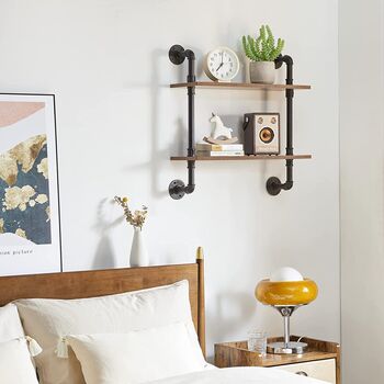 Two Tier Industrial Pipe Wall Mount Shelves, 3 of 6