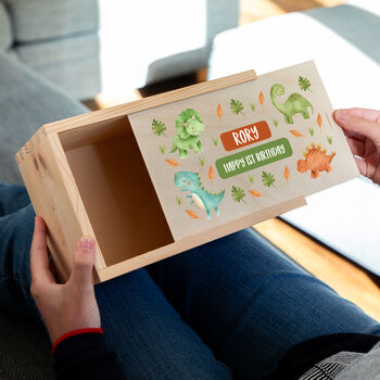 Personalised Dinosaur Keepsake Box With Sliding Lid, 5 of 5