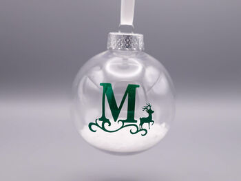 Green Initial And Reindeer Personalised Christmas Tree Decoration, 3 of 4