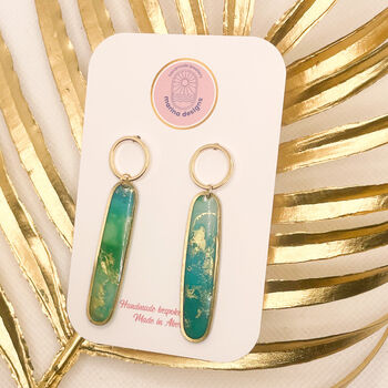 Aqua And Gold Foil Drop Statement Earrings Stud, 3 of 7