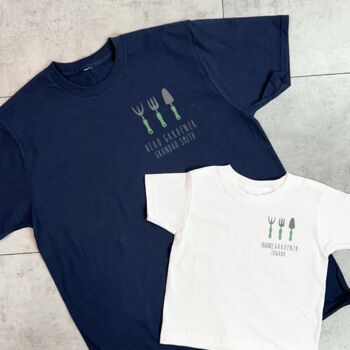 Personalised Head Gardener Trainee Gardener Matching T Shirts, 2 of 3