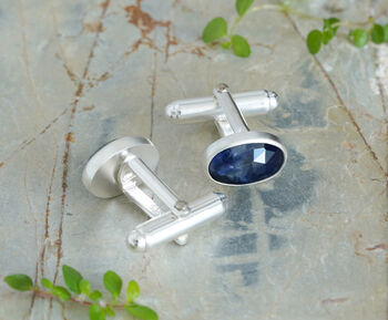 Midnight Blue Sapphire Cufflinks In Sterling Silver, 2 of 2