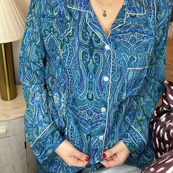 Handmade Silk Pyjamas Long Sleeve Blue, 3 of 12